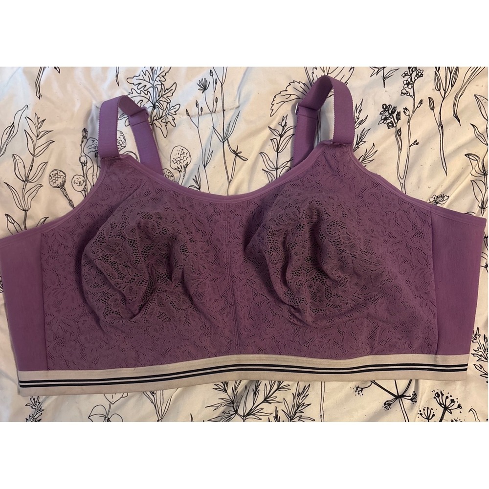 Cacique Full Figure Purple‎ Lace Unlined Wirefree Full Coverage Cotton Bra 50F